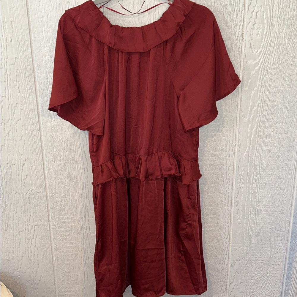 Old Navy Satin Ruffle Mini Dress Red - Picture 4 of 6